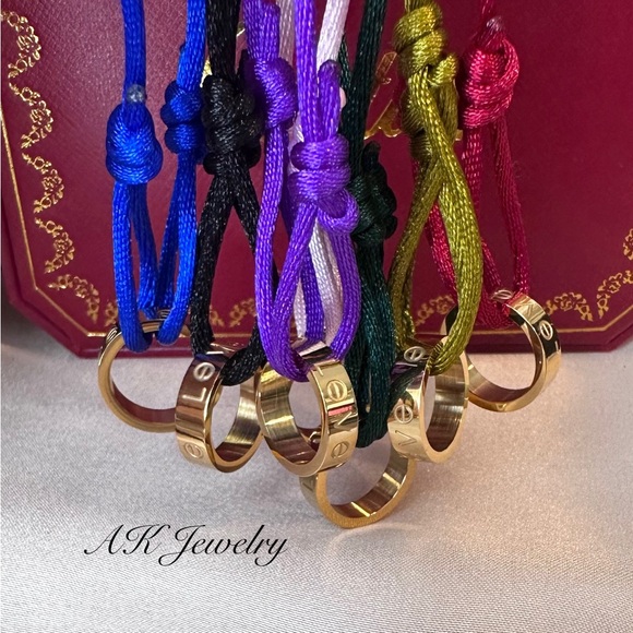 💎RED Ring CORD SILVER Screw Style Red String Silver Screw Nail Design - Picture 5 of 6